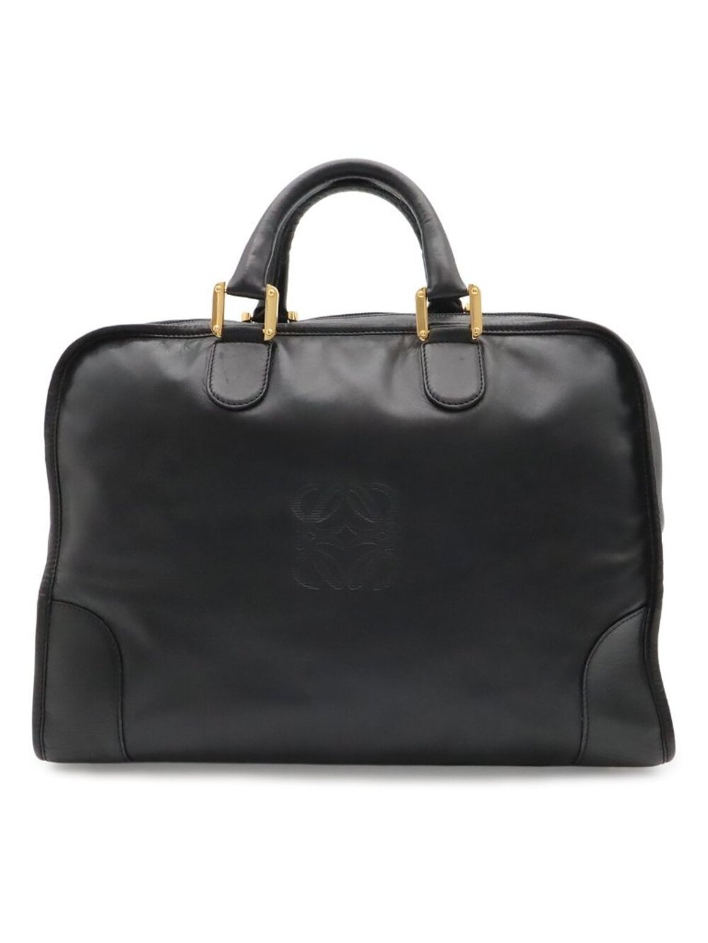 Loewe Amazona 40 Anagram Boston Bag Purse Leather Black Gold